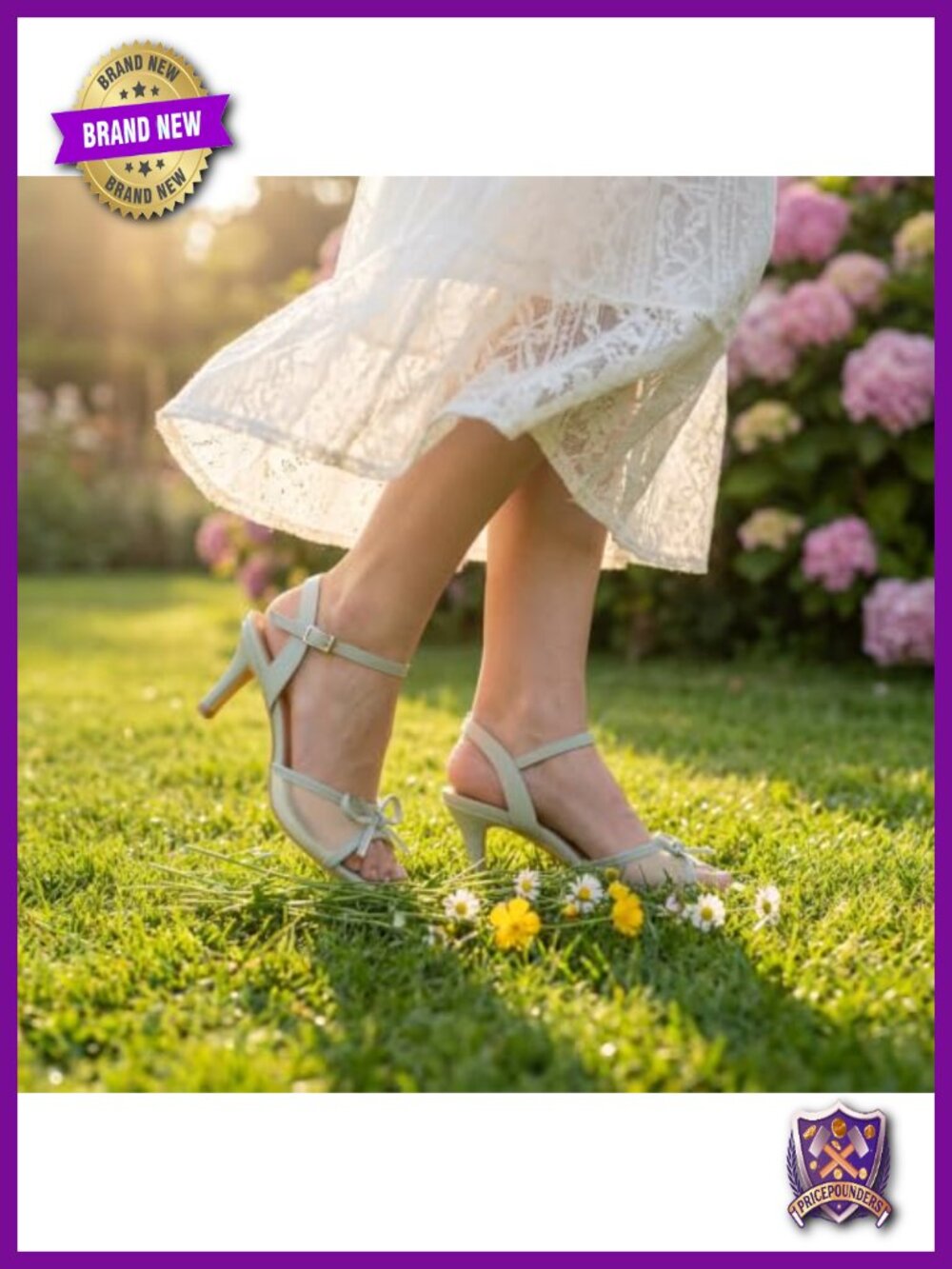 Square Toe Mesh Bow Kitten Heel Sandals with Ankle Strap - Picture 2 of 6